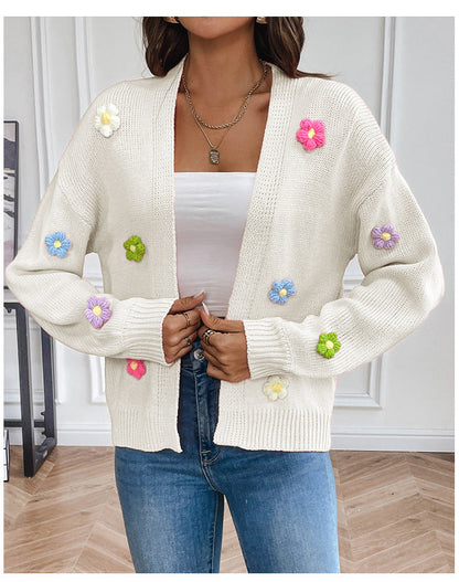 Hand Crocheting Sweet Knitted Cardigan Sweater Coat Idle Loose Sweater