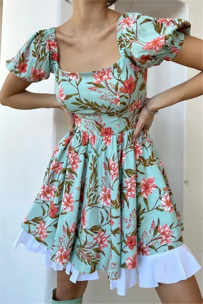 Puff Sleeve Square Collar Mini Dress