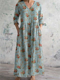 Women's Elegant Floral V-Neck Cotton Dress