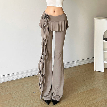 Taruxy Flower Ribbons Straight Pants for Color High Strecth Folds Patchwork Female Summer Trousers