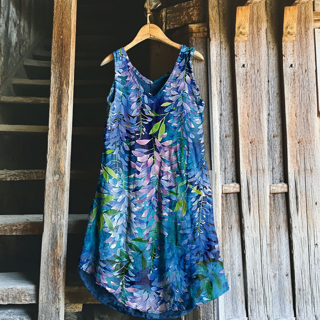 Vintage Floral Art Linen Tank Dress elevenforest