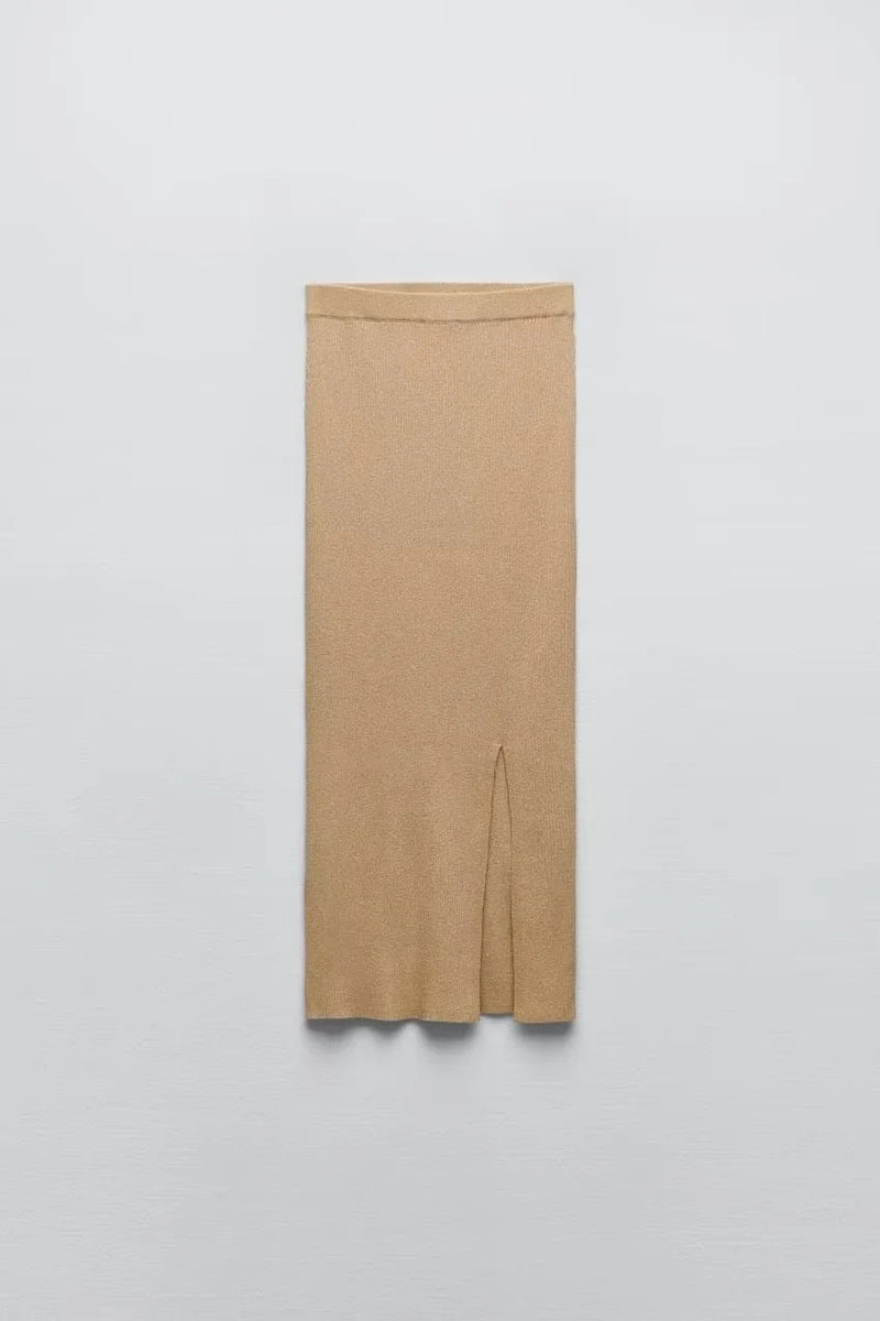 Autumn All Match Metal Thread Knitted Midi Skirt Knit Blouse