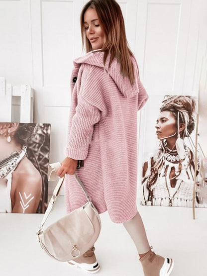 ’s Loose Hooded Sweater Cardigan Sweater