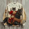 Men's Christmas Black Cat Warrior Riding A Horse Art Print Casual Sweatshirt elevenforest