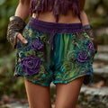 Women's Vintage Rose Floral Casual Linen Shorts elevenforest