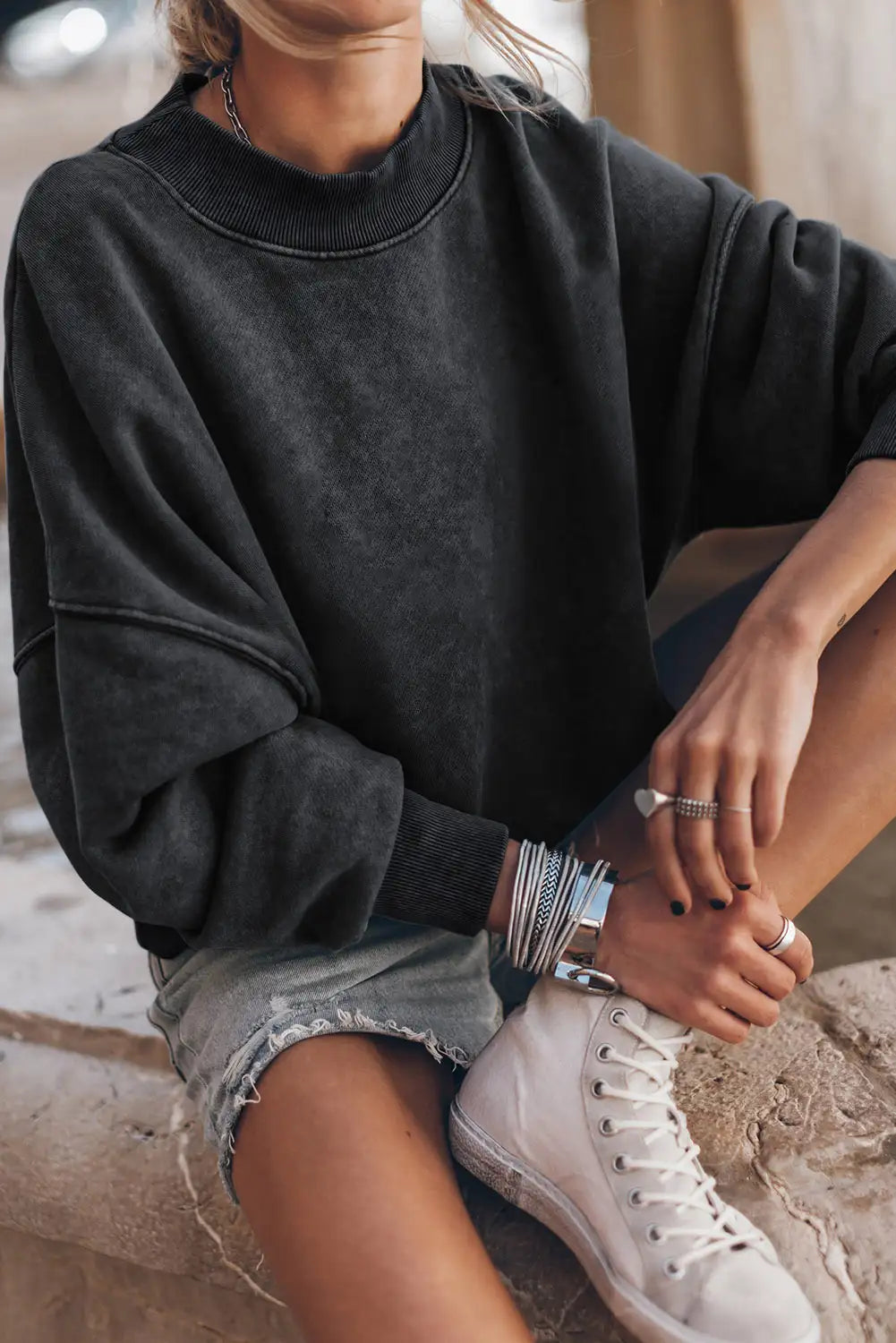 Black Drop Shoulder Sweatshirt