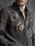 Men's Vintage Flowers Fiber Art Embroidered Linen Shirt elevenforest