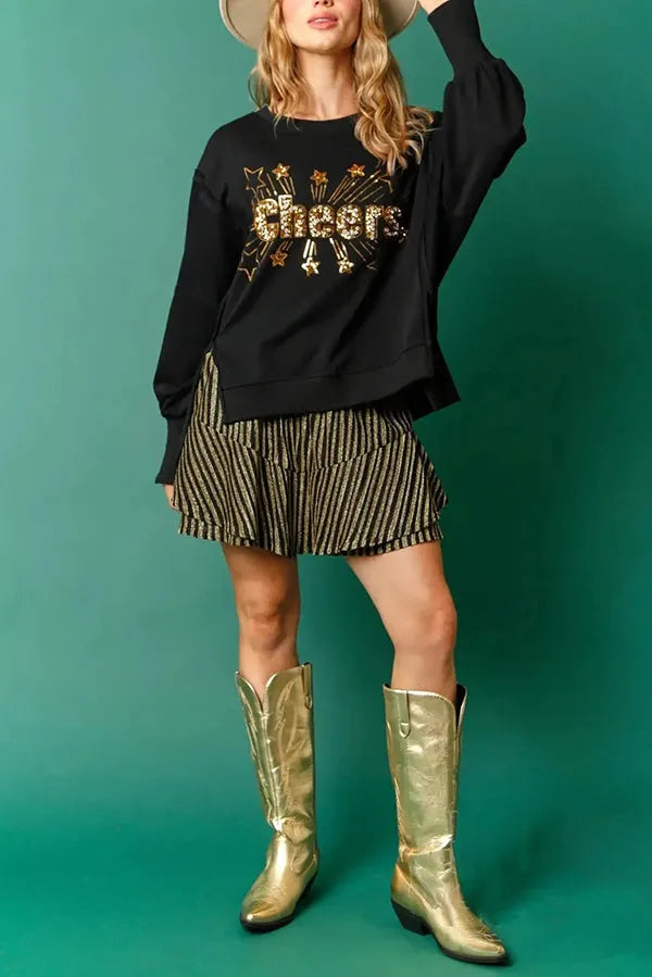 Christmas Sequin Round Neck Long Sleeve Sweatshirt