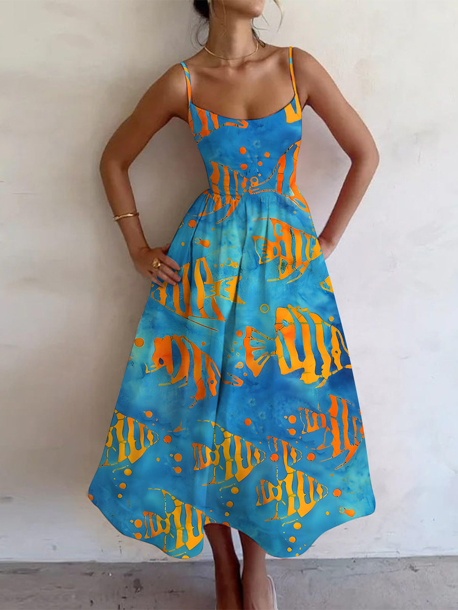 Women's Vacation Retro Multicolor Clownfish Ocean Art Print Dress