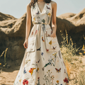Women's Vintage Floral Art Cotton And Linen Pocket Dress elevenforest