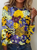 Comstylish Vintage Elegant Pansy Flower Pattern Comfy T Shirt