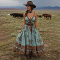 Women's Western Geometry Print Suspender Maxi Dress elevenforest