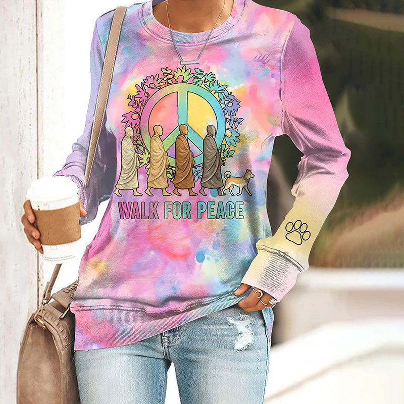 Comstylish Women's Walk For Peace Monks With Aloka Dog Print Casual Sweatshirt