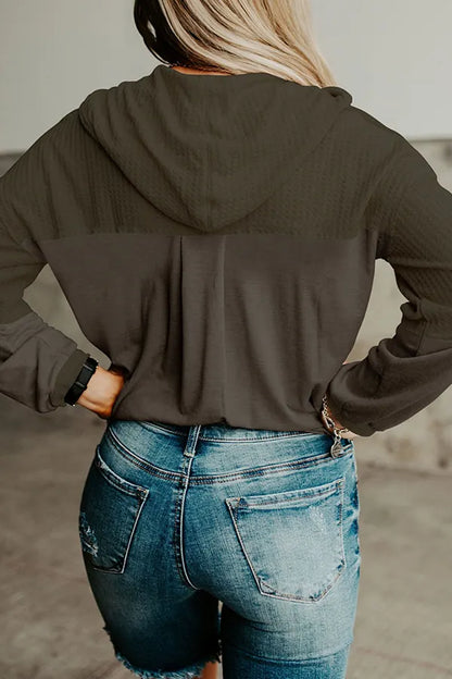Patchwork Buckle Contrast Hooded Collar Hoodies(3 Colors)