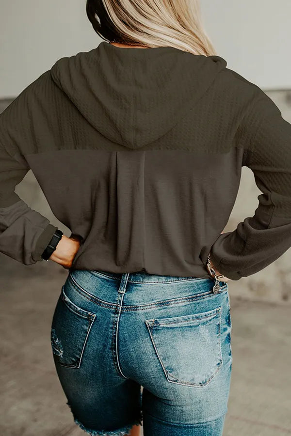 Patchwork Buckle Contrast Hooded Collar Hoodies(3 Colors)