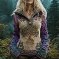 Vintage Viking Tree Of Life Knit Embroidered Women's Stand-up Sweater elevenforest