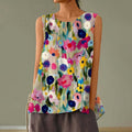 Color Block Floral Art Printed Crew Neck Casual Sleeveless Top elevenforest