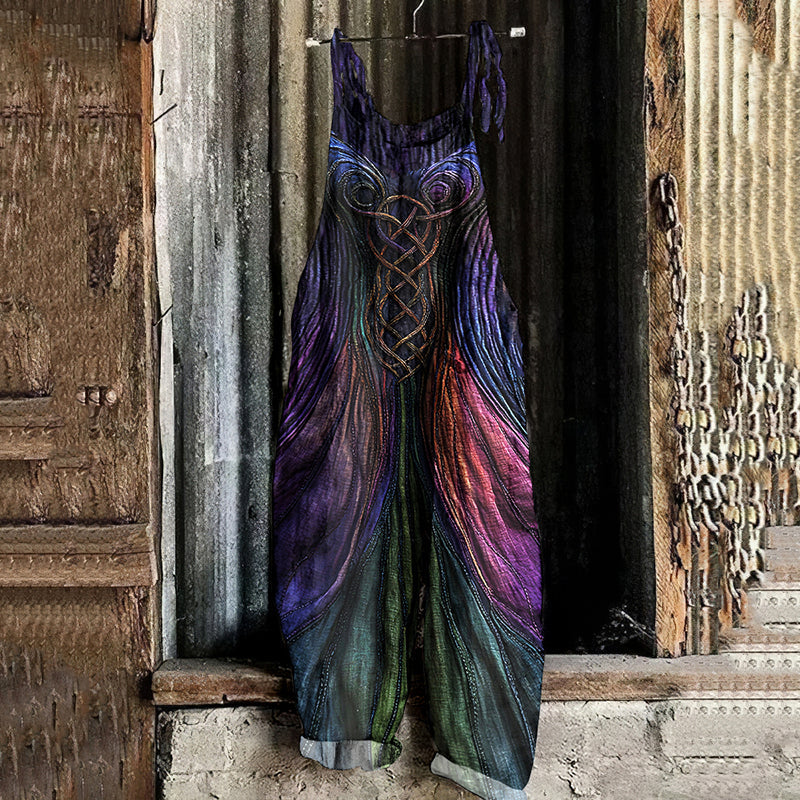 Vintage Viking Celtic Gradient Art Linen Jumpsuit elevenforest