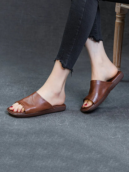 Summer Leather Flat Slippers Fd052