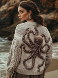 Women's Felt Octopus Pattern Cozy Knit Vintage Sweater elevenforest