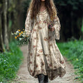 Women's Vintage Floral Print Linen Blend Midi Dress elevenforest