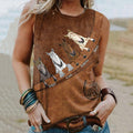Comstylish Women's Retro Horse Print Horse Lovers Casual Tank Top