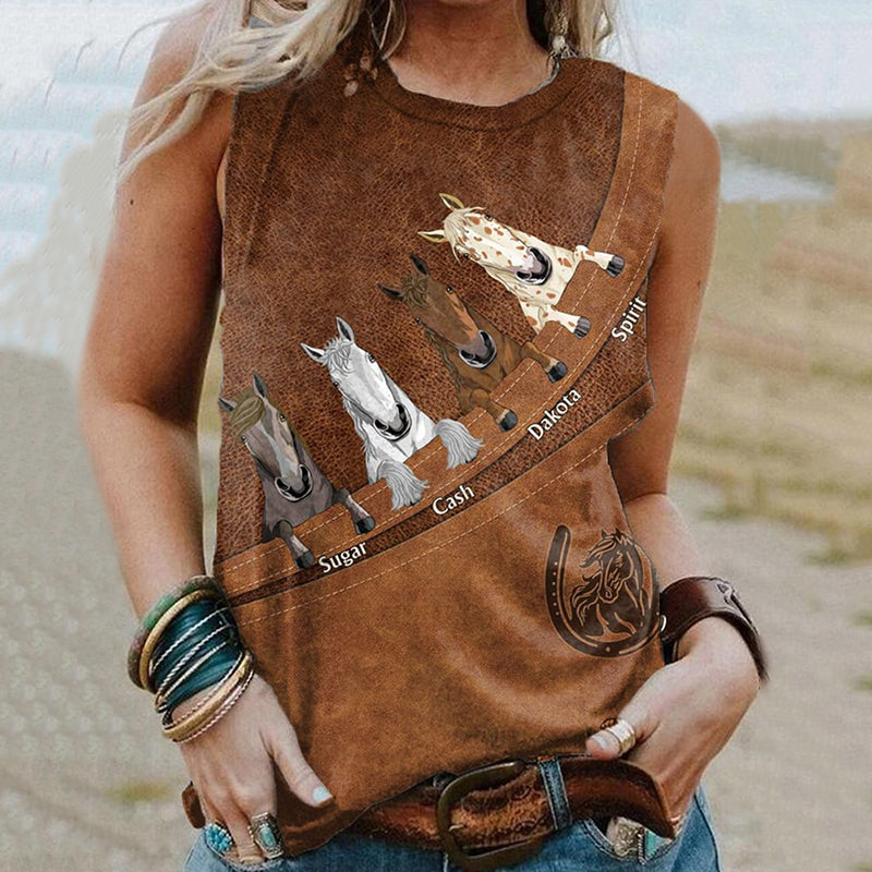 Comstylish Women's Retro Horse Print Horse Lovers Casual Tank Top