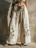 Women's Vintage Embroidery Art Comfy Linen Pant elevenforest