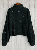 Cute Cat Face Pattern Warm Turtleneck Sweater elevenforest