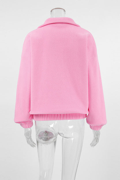 Zipper Fluffy Turndown Collar Hoodies