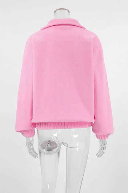 Zipper Fluffy Turndown Collar Hoodies