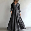 Vintage V Neck Cotton Linen Maxi Dress elevenforest