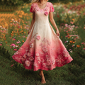 Pink Floral Embroidered Gradient Linen Maxi Dress elevenforest