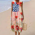 Vintage Independence Day Floral Art Linen Casual Tank Dress elevenforest