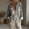 Women's Vintage White Rose Embroidery Casual Shirt elevenforest