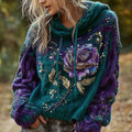 Women's Retro Rose Gradient Knitted Warm Hooded Sweater elevenforest