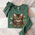 Comstylish Lovely Tabby Cat Floral Art Washed Cozy Sweatshirt