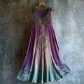 Vintage Tree Of Life Embroidered Gradient Linen Dress elevenforest