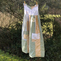 Women's Retro Plaid Pattern Floral Patch Art Sleeveless Linen Dress elevenforest
