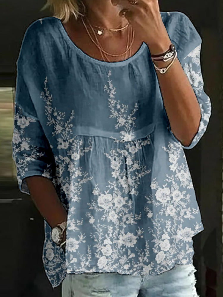 Women's Retro Floral Print Top elevenforest