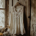 Vintage Lace Embroidery Art Linen Sleeveless Top elevenforest