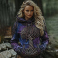 Women's Classic Viking Tree Of Life With Celtic Knot Art Gradient Comfort Hoodie elevenforest