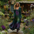 Women's Vintage Purple Rose Pattern Casual Dress Set elevenforest