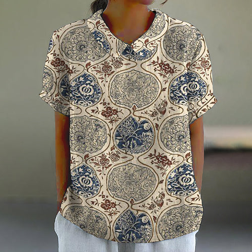 Vintage Japanese Art Print Lapel Blouse elevenforest