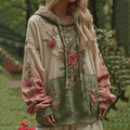 Women's Retro Floral Patch Pattern Comfortable Warm Hoodie elevenforest