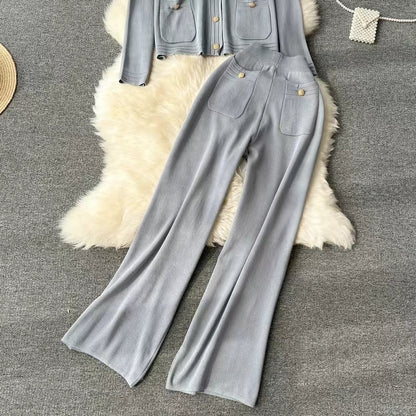 Knitted Cardigan Top Spring Autumn High End Sweater Jacket High Waist Slimming Wide Leg Pants Suit