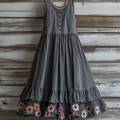 Women's Vintage Floral Embroidery Layered Dress elevenforest