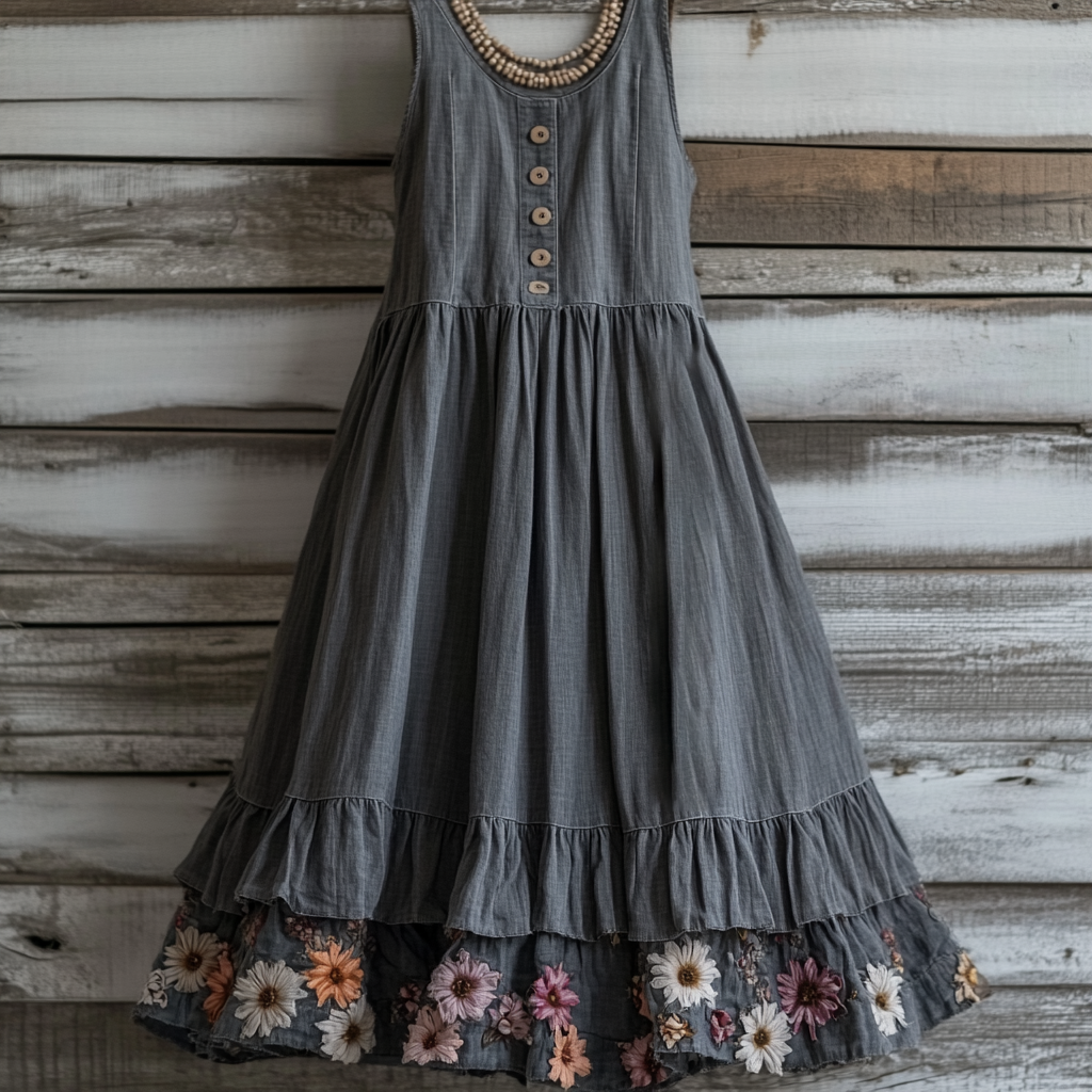 Women's Vintage Floral Embroidery Layered Dress elevenforest