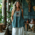 Women's Retro Loose Bohemia Ethnic Style Linen Suspender Sleeveless Top elevenforest