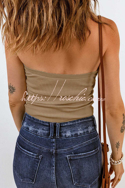 Tube Knit Ribbed Slim Backless Tank Top